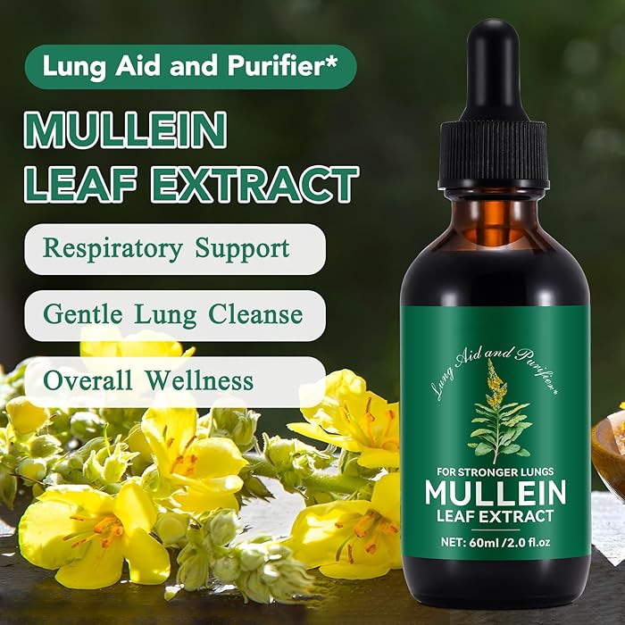 Mullein Drops Breathe Ease Lung Vitality Elixir, Mullein Leaf Liquid Extract Supplement, Vegetarian Healthy Lifestyle