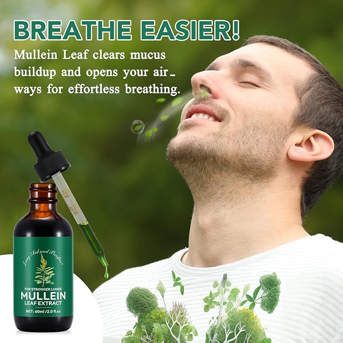 Mullein Drops Breathe Ease Lung Vitality Elixir, Mullein Leaf Liquid Extract Supplement, Vegetarian Healthy Lifestyle