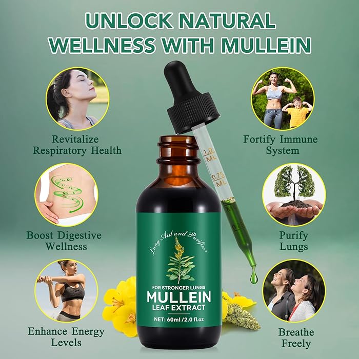 Mullein Drops Breathe Ease Lung Vitality Elixir, Mullein Leaf Liquid Extract Supplement, Vegetarian Healthy Lifestyle