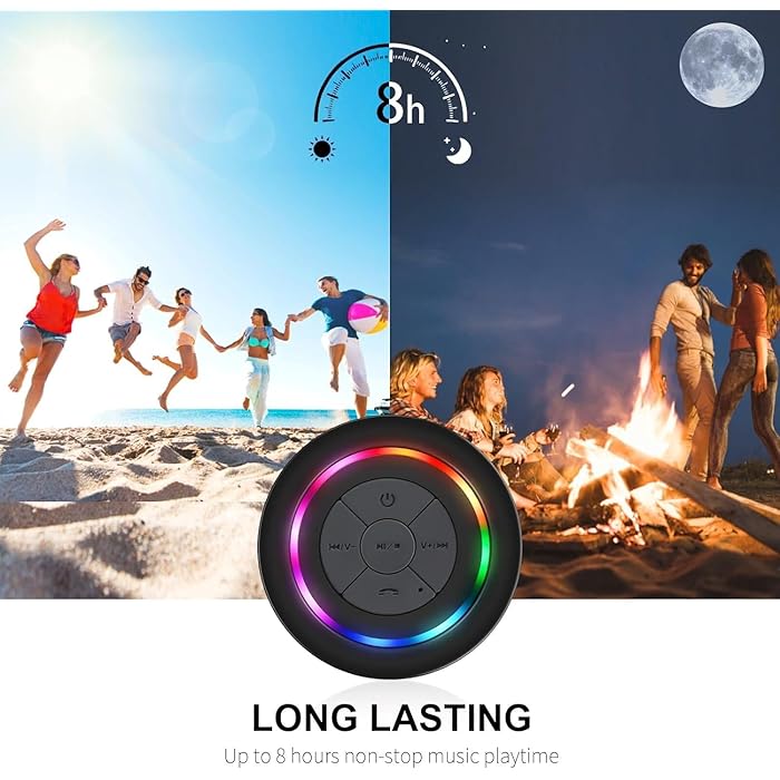 Suction Cup Bluetooth Shower Speakers, Waterproof Speaker with RGB Lights HD Sound Pairs to Phones, Tablets, for Bathrooms, Outdoor, Party, Beach