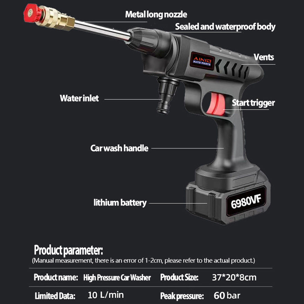 High Pressure Car Washer, Water Sprayer, 200mAh Battery Foam Generator, Home Car Washing Machine, 20000W, 50Bar