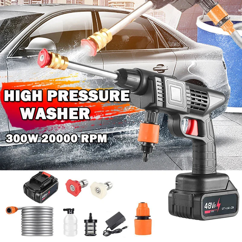 High Pressure Car Washer, Water Sprayer, 200mAh Battery Foam Generator, Home Car Washing Machine, 20000W, 50Bar