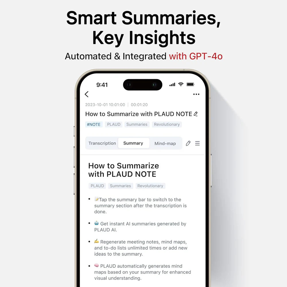 AI Voice Recorder NOTE Ploud , Voice Recorder w/Case, App Control, Audio Recorder with Transcribe & Summarize Empowered by Chat GPT