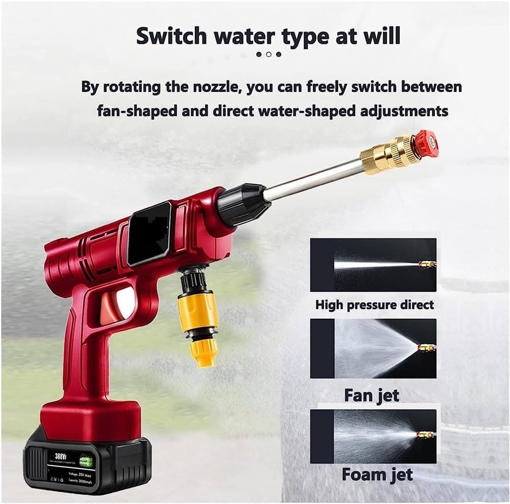 High Pressure Car Washer, Water Sprayer, 200mAh Battery Foam Generator, Home Car Washing Machine, 20000W, 50Bar