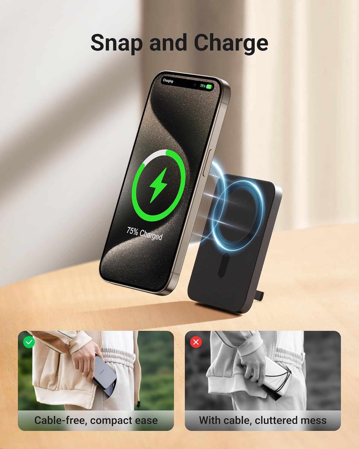 X-Cool Magnetic Phone Charger, 10000 mAh Ultra-Slim Magnetic Power Bank, Magnetic Portable Charger with USB-C Cable