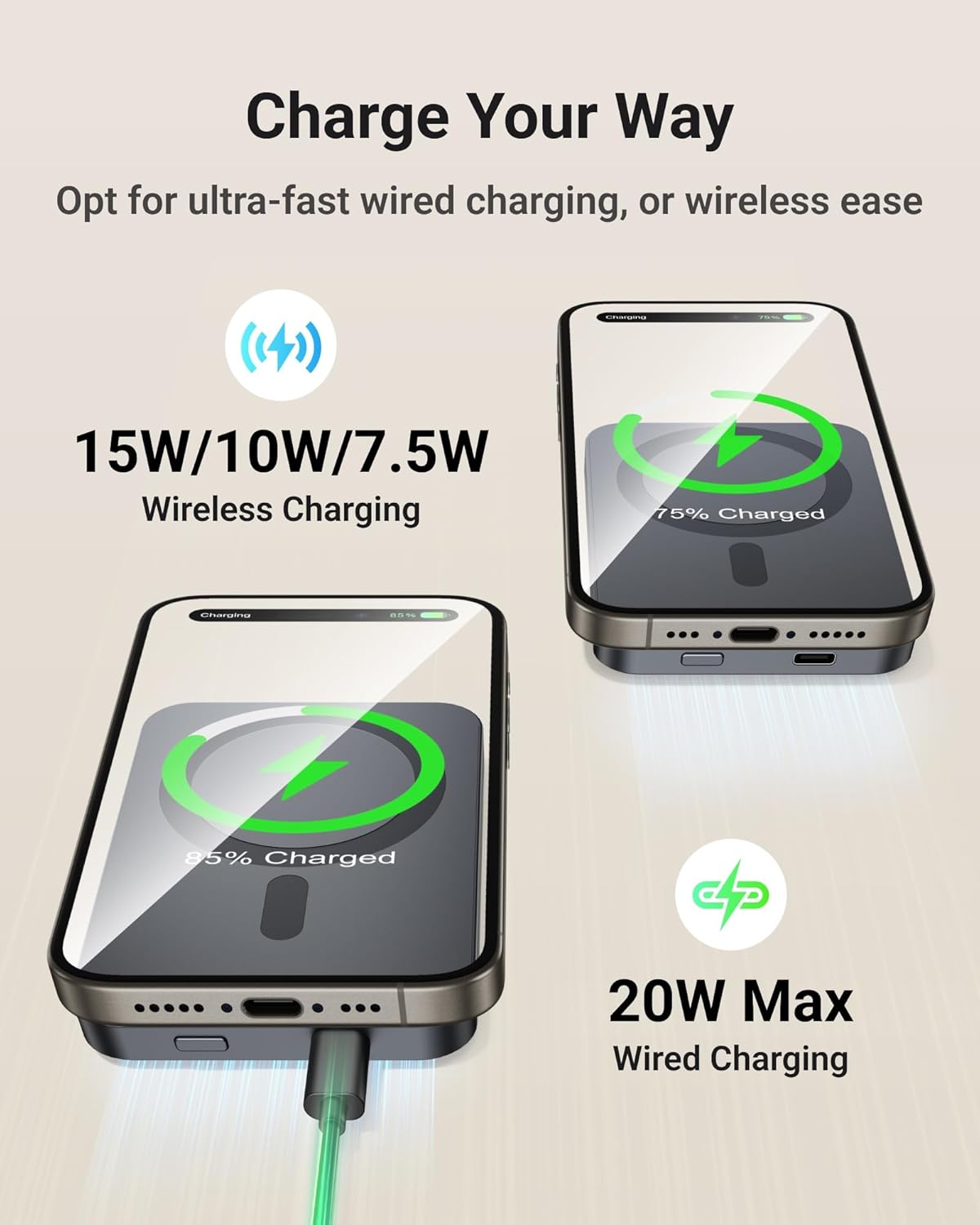 X-Cool Magnetic Phone Charger, 10000 mAh Ultra-Slim Magnetic Power Bank, Magnetic Portable Charger with USB-C Cable