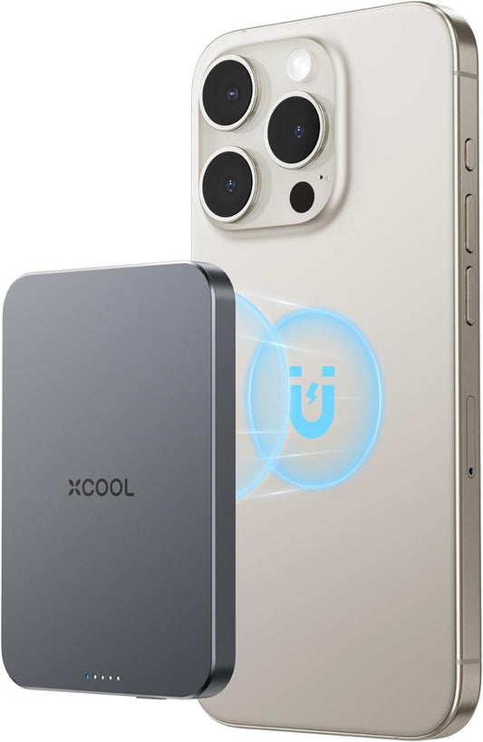 X-Cool Magnetic Phone Charger, 10000 mAh Ultra-Slim Magnetic Power Bank, Magnetic Portable Charger with USB-C Cable