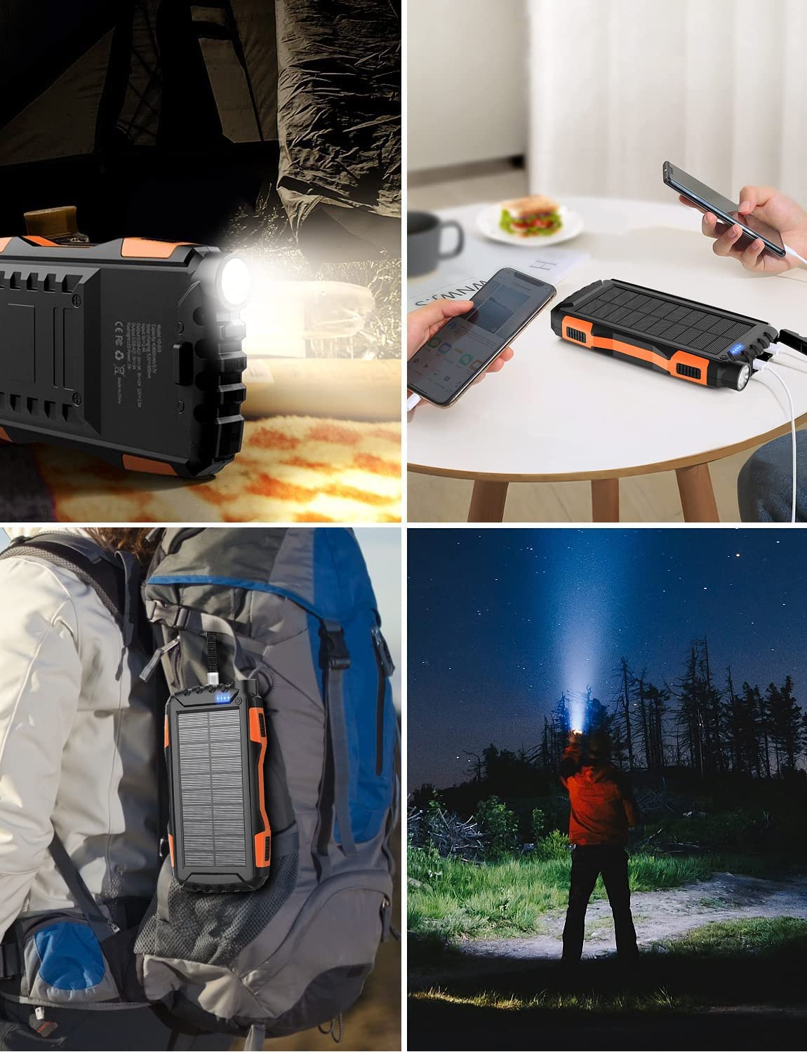 Solar Power Bank, High-Capacity 20,000mAh, USB C, Fast QC 3.0 Charging for iPhone, Android, Google Devices