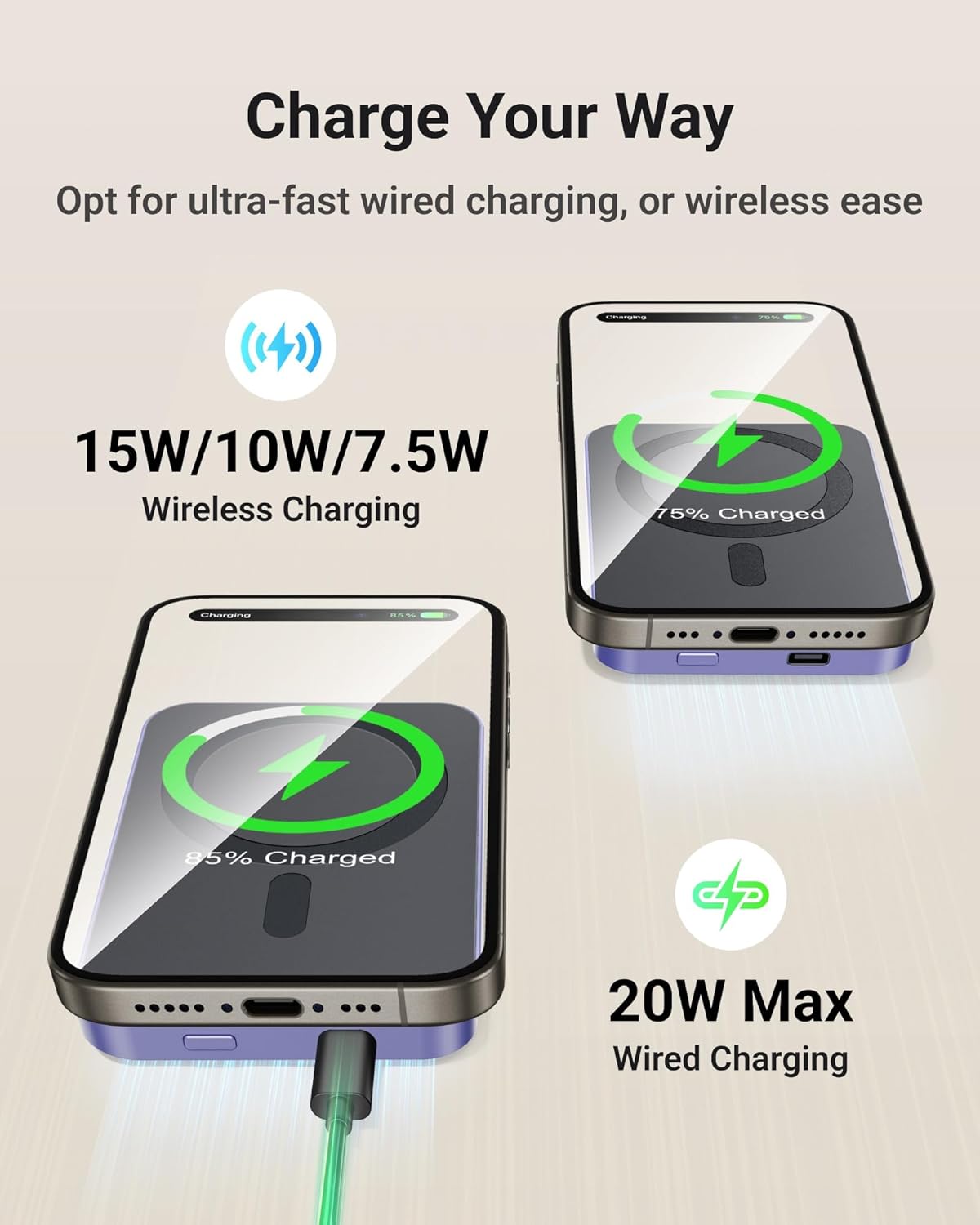 X-Cool Magnetic Phone Charger, 10000 mAh Ultra-Slim Magnetic Power Bank, Magnetic Portable Charger with USB-C Cable