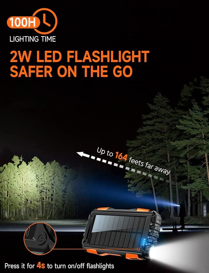 Solar Power Bank, High-Capacity 20,000mAh, USB C, Fast QC 3.0 Charging for iPhone, Android, Google Devices