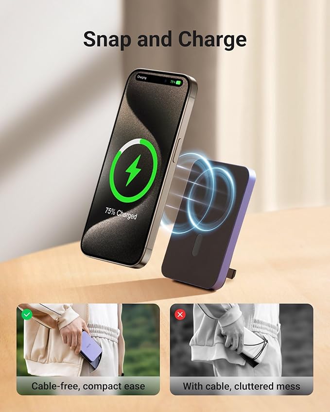 X-Cool Magnetic Phone Charger, 10000 mAh Ultra-Slim Magnetic Power Bank, Magnetic Portable Charger with USB-C Cable