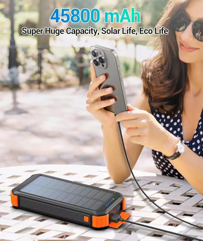 Solar Power Bank, High-Capacity 20,000mAh, USB C, Fast QC 3.0 Charging for iPhone, Android, Google Devices